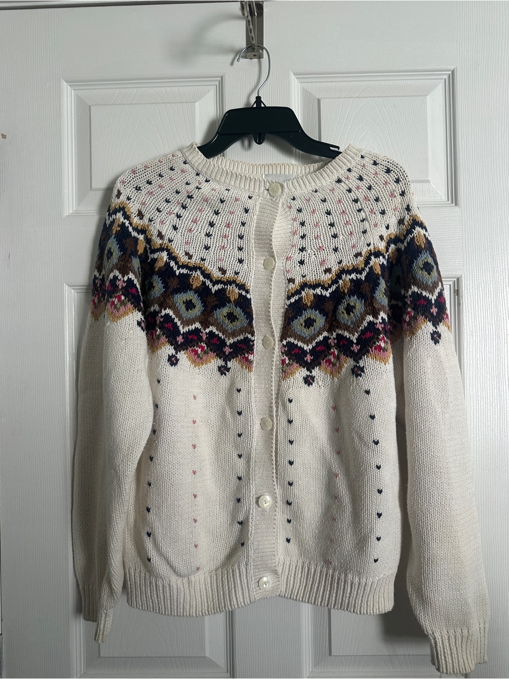 Vintage Capezio Cream Fair Isle Button Cardigan with Multicolor Yoke - Picture 1 of 8